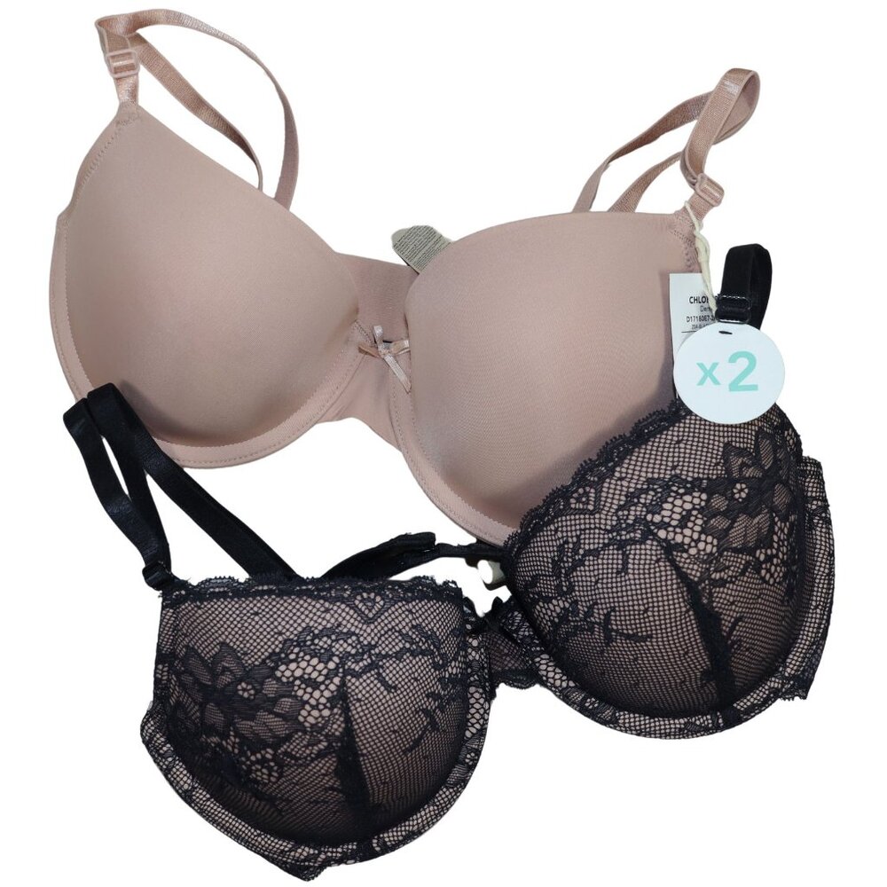 Dorina Chloe 2-Piece Set Lace & Solid Underwire Support Women's Bras NWT